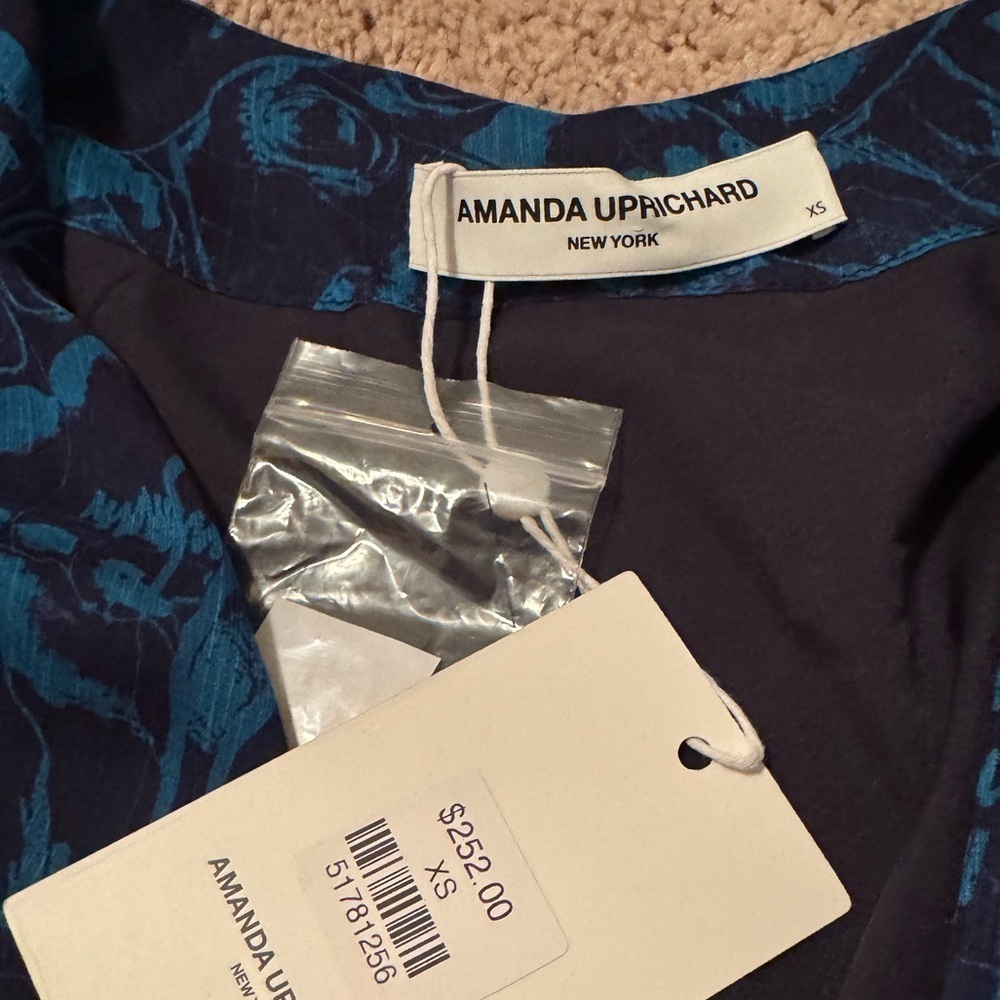 Amanda Uprichard-NWT Blue Printed Micah Longsleeve Mini Dress - Picture 6 of 6